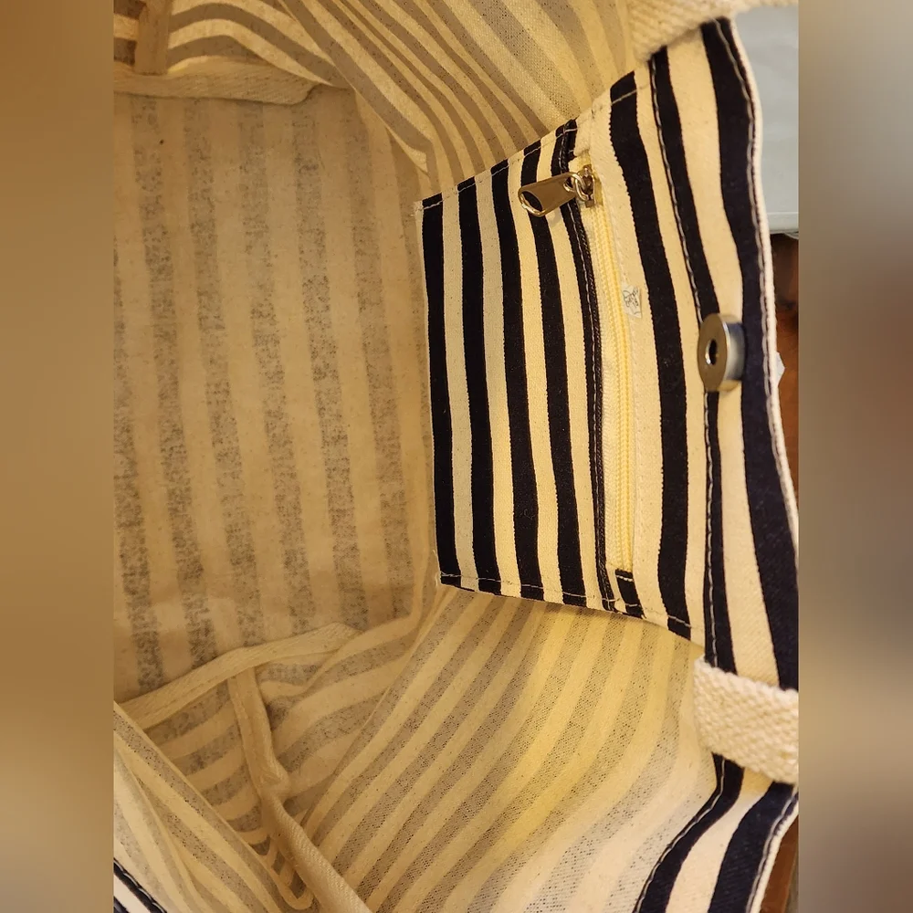 Nautical Striped Blue & Cream Doubble Handles Women's Tote Bag NWT
